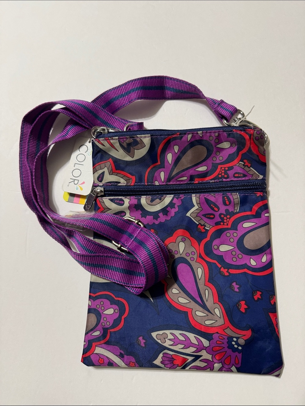 Crossbody Bag Colorful Paisley Boho Small Purse Adjustable Strap Blue Purple Red